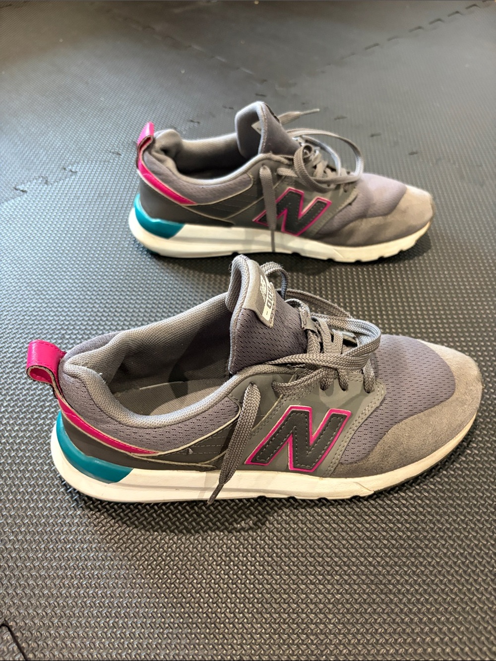 New Balance Women’s Gray Sneakers with Pink & Teal Accents